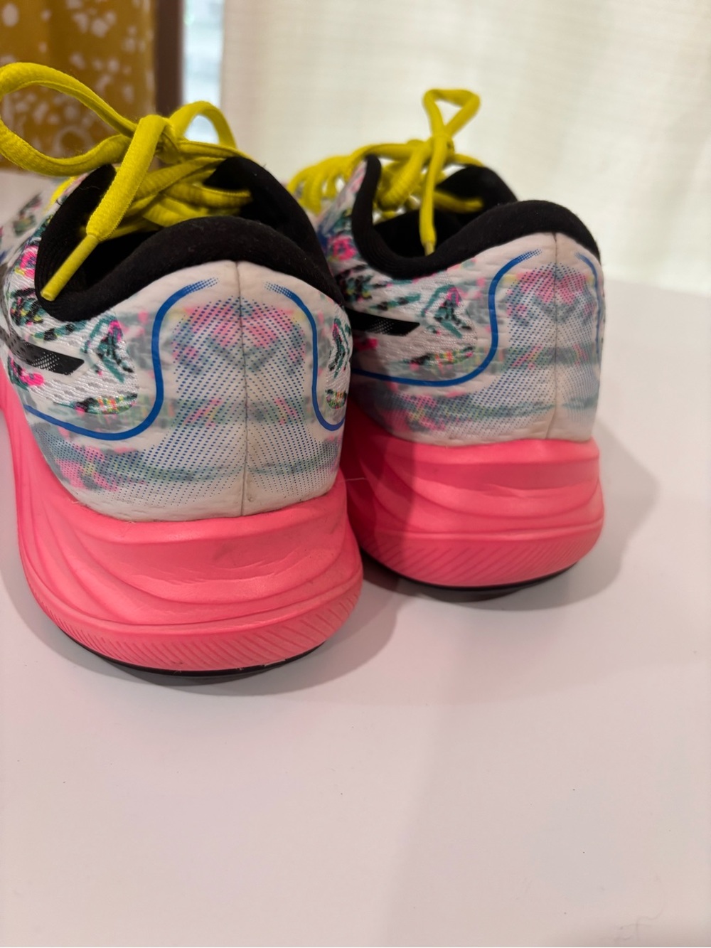 ASICS Woman White Multicolor Knit Sneakers with Neon Yellow Laces - Picture 7 of 9
